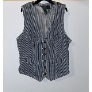 Lauren Jeans Co Women Petite Blue Pin Stripe Denim Vest Sz P/S Ralph Lauren Y2K